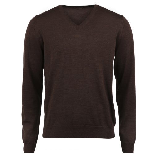 Stenströms Merino V-neck Elbow Patch Brown