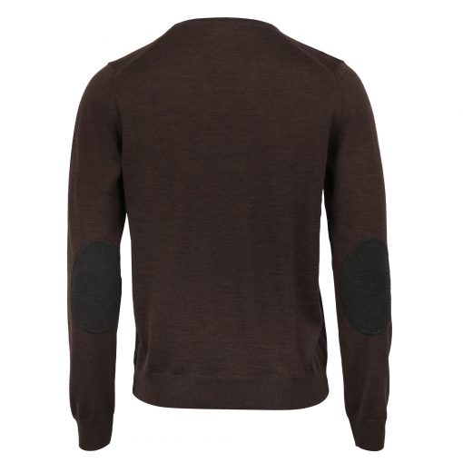 Stenströms Merino V-neck Elbow Patch Brown