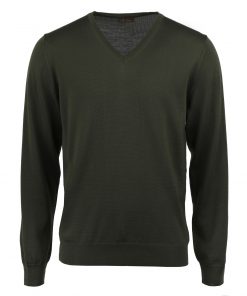 Stenströms Merino V-neck Elbow Patch Dark Green