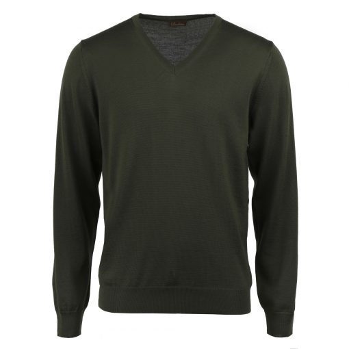 Stenströms Merino V-neck Elbow Patch Dark Green