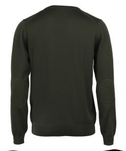 Stenströms Merino V-neck Elbow Patch Dark Green