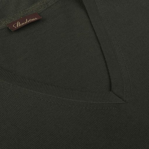 Stenströms Merino V-neck Elbow Patch Dark Green