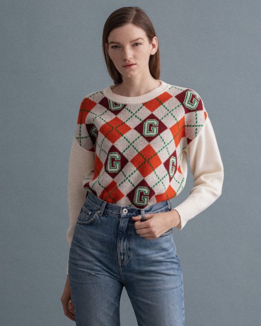 Gant Woman Argyle Sweater Cream