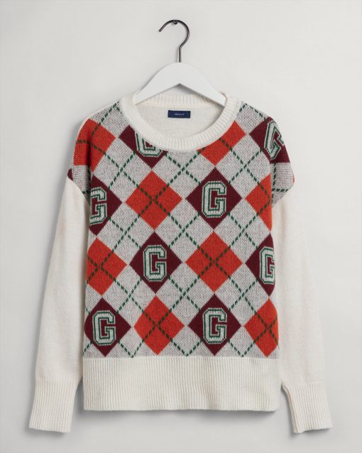 Gant Woman Argyle Sweater Cream
