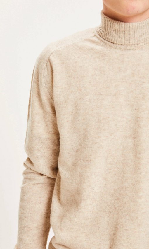 Knowledge Cotton Apparel Field Roll Neck Knit Gray