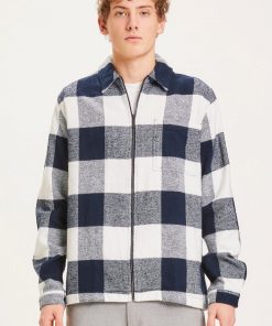Knowledge Cotton Apparel Pine Checked Heavy Flannel Shirt Navy