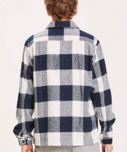 Knowledge Cotton Apparel Pine Checked Heavy Flannel Shirt Navy