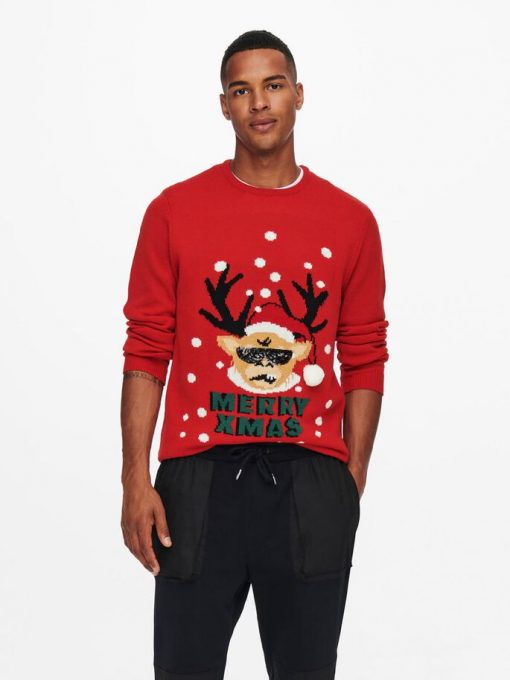 Only & Sons X-mas Sweet Santer Knit Pompeian Red