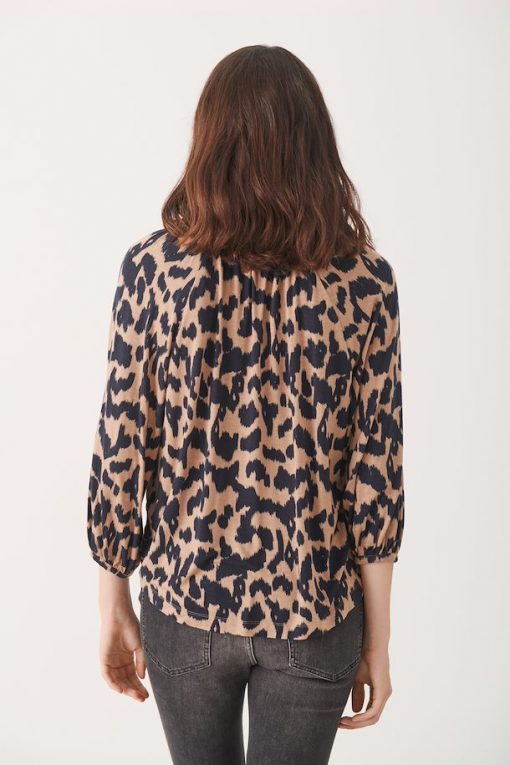 Part Two Milea T-shirt Dark Navy Ikat Leo Print