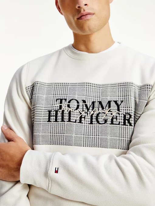 Tommy Hilfiger Checked Needle Punch Sweatshirt Alabaster