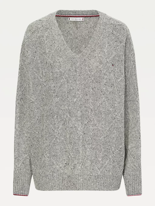 Tommy Hilfiger Donegal Cable V-Neck Knit Light Grey Heather