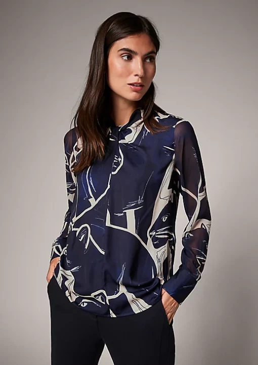 Comma, Satin Blouse Navy