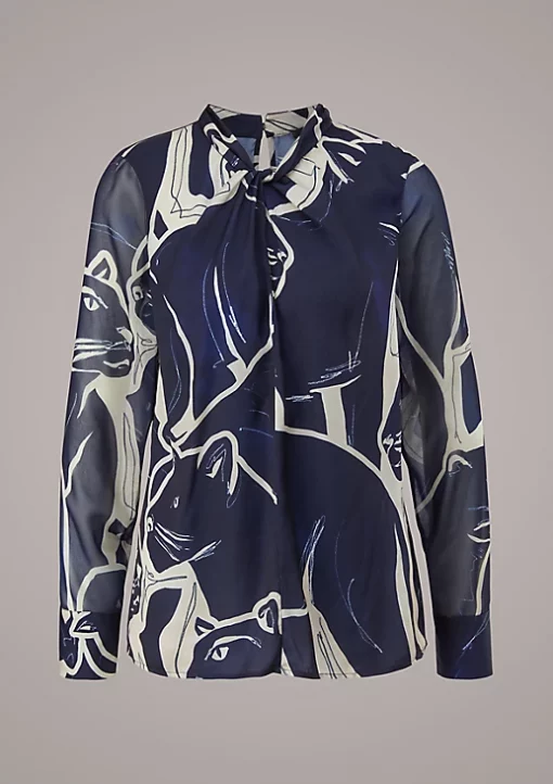 Comma, Satin Blouse Navy