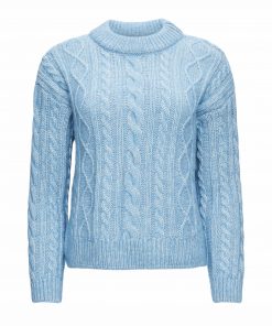 Knowledge Cotton Apparel Myrthe Alpaca Cable Crew Neck Knit Blue Fog