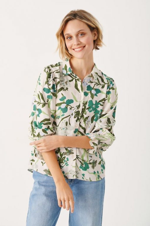 Part Two Nevin Shirt Green Painted Flower