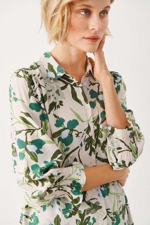 Part Two Nevin Shirt Green Painted Flower