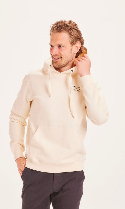 Knowledge Cotton Apparel Elm The Green Wave Hood Sweat Buttercream