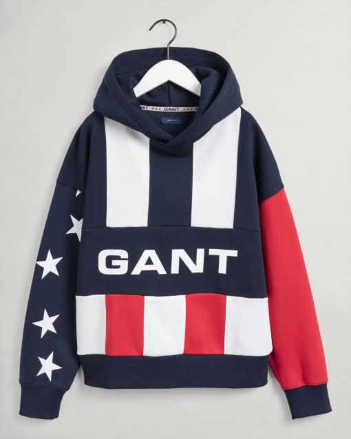 Gant Teens Retro Stars And Stripes Hoodie Evening Blue