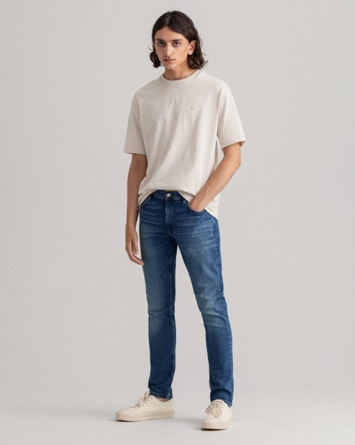 Gant Maxen Retro Shield Jeans Mid Blue Broken In