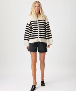 Gestuz Talligz Striped Cardigan Moonbeam Black Stripe