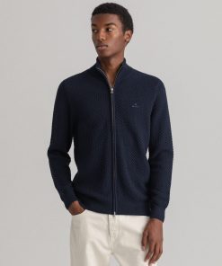 Gant Cotton Texture Full Zip Cardigan Evening Blue