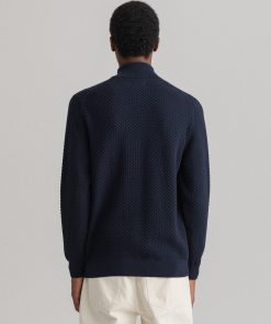 Gant Cotton Texture Full Zip Cardigan Evening Blue