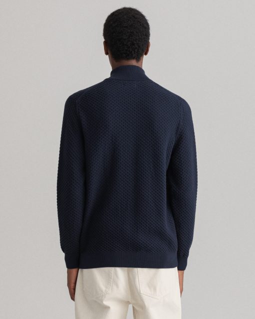 Gant Cotton Texture Full Zip Cardigan Evening Blue