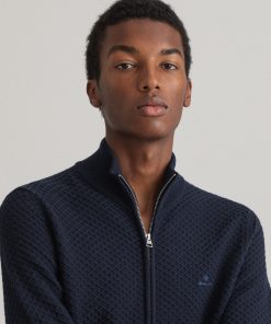 Gant Cotton Texture Full Zip Cardigan Evening Blue