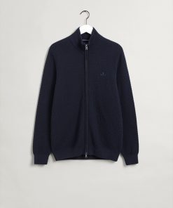 Gant Cotton Texture Full Zip Cardigan Evening Blue