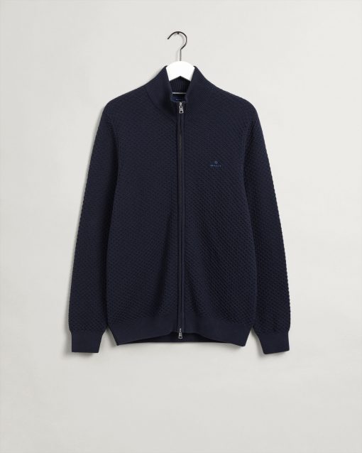 Gant Cotton Texture Full Zip Cardigan Evening Blue