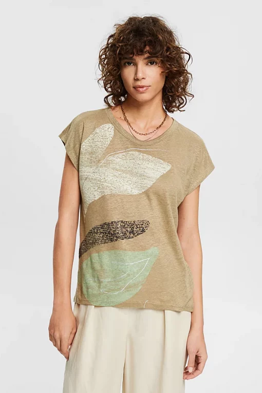 Esprit Linen T-Shirt Khaki Green