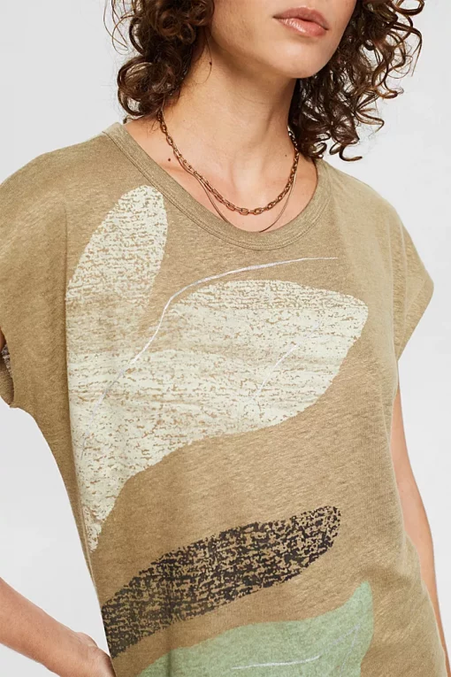 Esprit Linen T-Shirt Khaki Green
