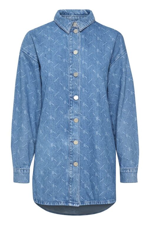 Gestuz Luvinagz Shirt Washed Mid Blue Logo