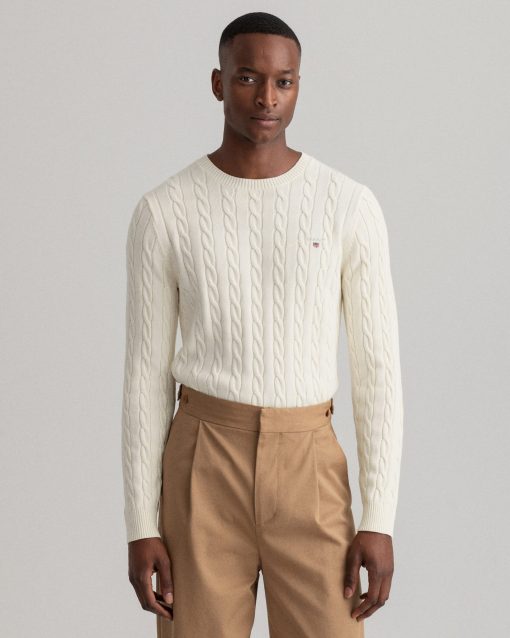 Gant Cotton Cable C-Neck Cream