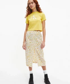 Calvin Klein Button Through Midi Skirt Floral Aop Bright White/Yellow