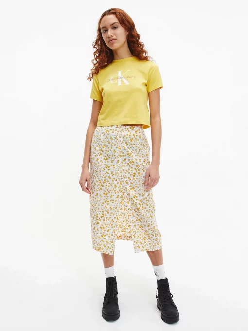 Calvin Klein Button Through Midi Skirt Floral Aop Bright White/Yellow
