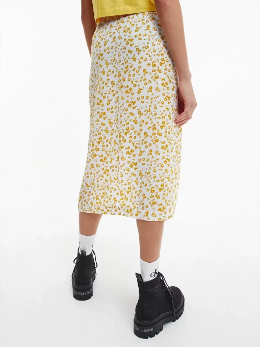 Calvin Klein Button Through Midi Skirt Floral Aop Bright White/Yellow
