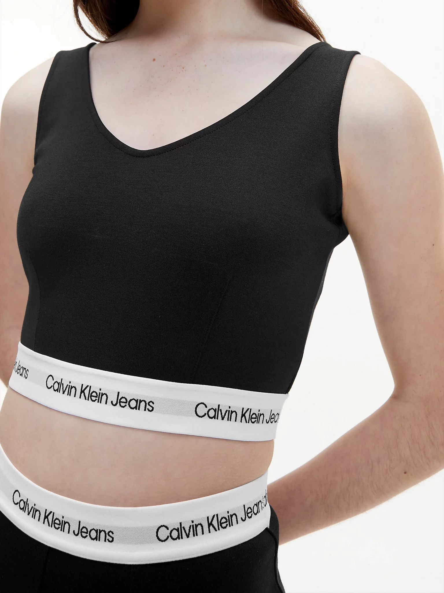Calvin Klein Milano Jersey Cropped Top Black - Image 3
