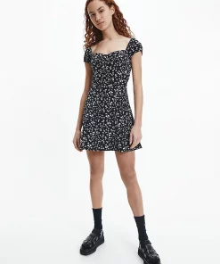 Calvin Klein Off Shoulder Dress Floral Aop CK Black/bright White