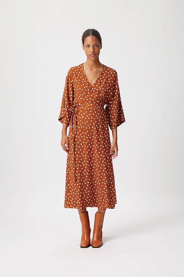 Gestuz Janikagz Wrap Dress Mocha Bisque Dot