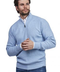 Hansen & Jacob Half Zip Mini Cable Knit Light Blue