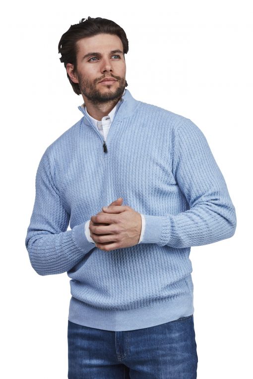 Hansen & Jacob Half Zip Mini Cable Knit Light Blue