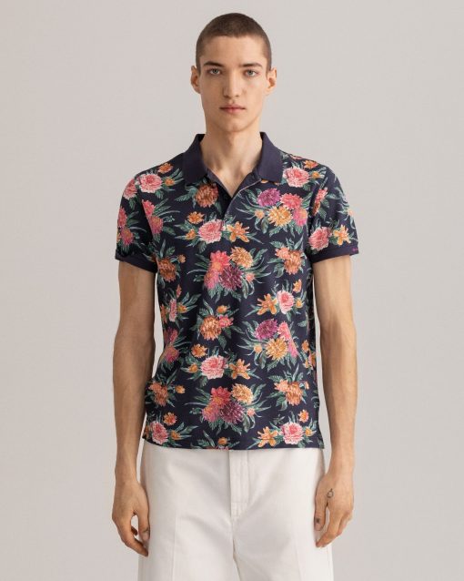 Gant Dahlia Print Pique Rugger Evening Blue