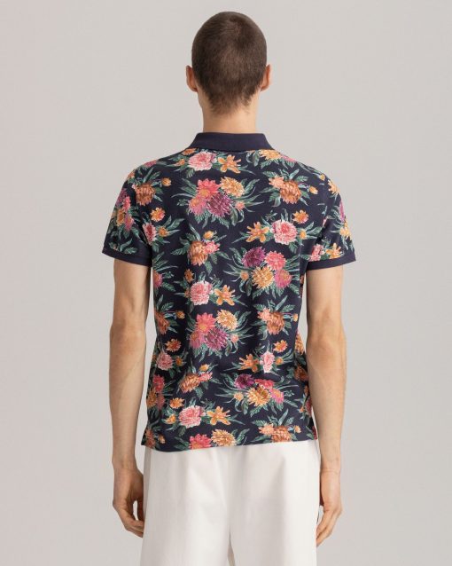 Gant Dahlia Print Pique Rugger Evening Blue