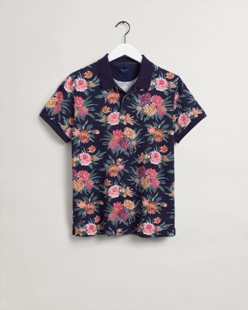 Gant Dahlia Print Pique Rugger Evening Blue