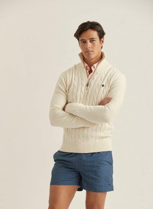 Morris Stockholm Marlebone Half Zip Off White