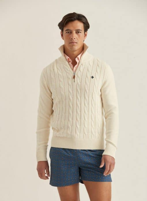 Morris Stockholm Marlebone Half Zip Off White
