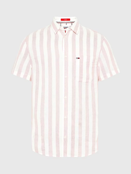 Tommy Jeans Linen Blend Stripe Shirt Broadway Pink Stripe