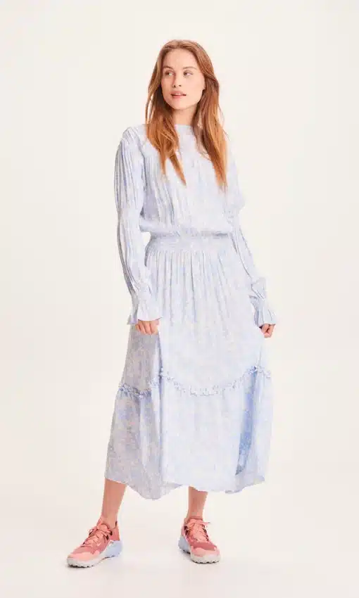 Knowledge Cotton Apparel Fleur LENZING™ ECOVERO™ Maxi Flower Dress Chambray Blue