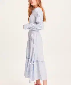 Knowledge Cotton Apparel Fleur LENZING™ ECOVERO™ Maxi Flower Dress Chambray Blue